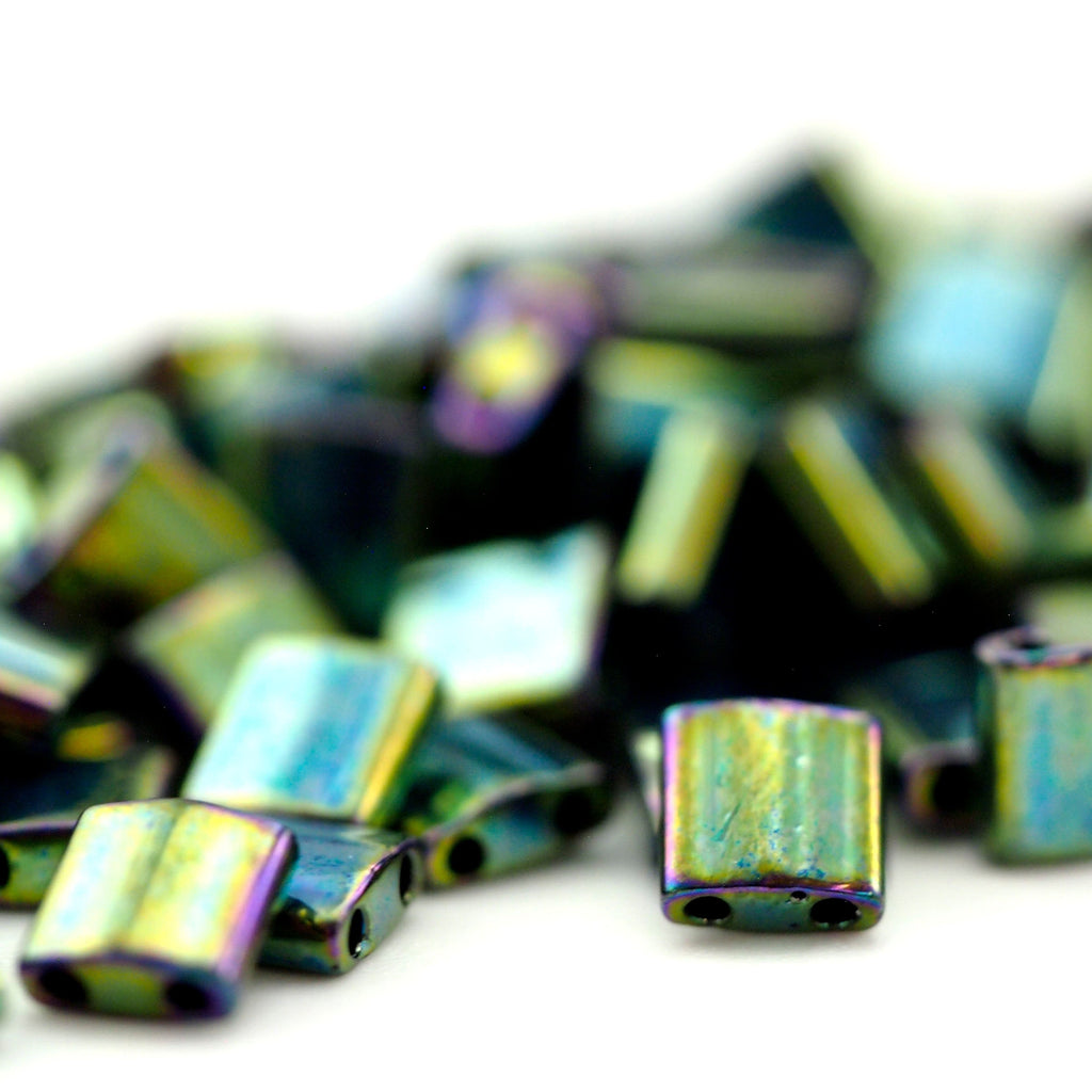 Metallic Malachite Green Iris Miyuki Tila Beads - 5mm Square - 100% Guarantee