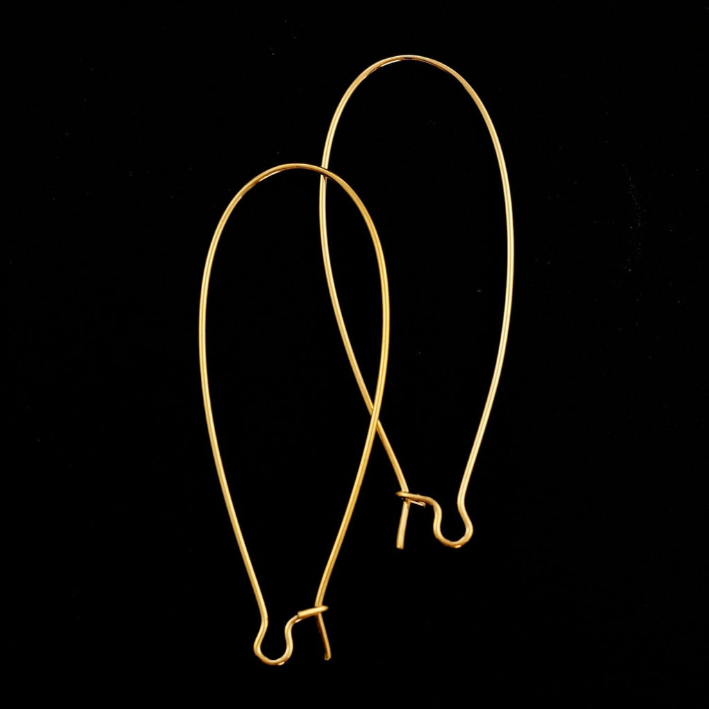 10 Pairs Large Kidney Ear Wires - Silver or Gold Plate - 47mm X 19mm