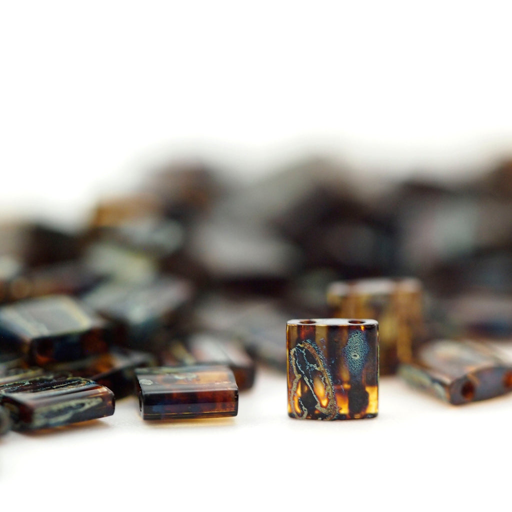 Miyuki 4502 Transparent Dark Topaz Picasso Tila and Half Tila Beads - 100% Guarantee
