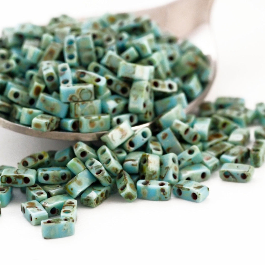 Miyuki 4514 Opaque Turquoise Blue Picasso Tila and Half Tila Beads - 100% Guarantee