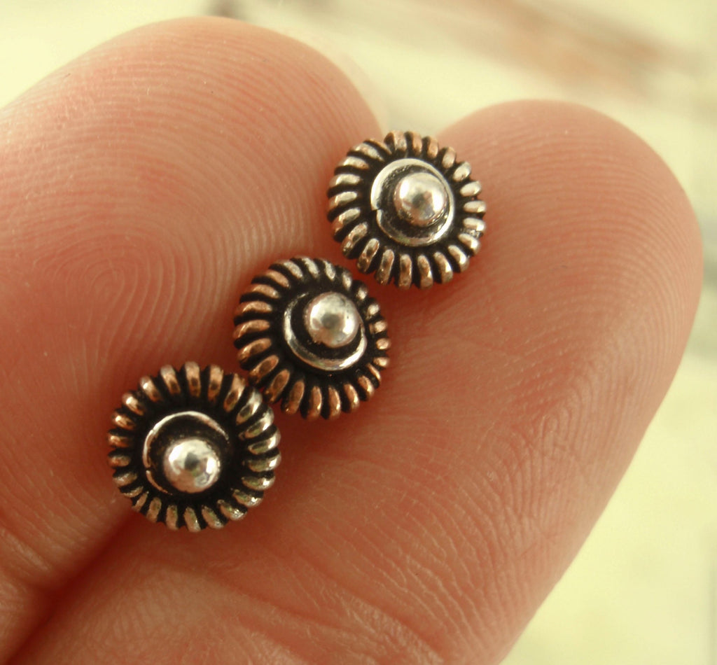 5 Fancy Antiqued Head Pins - Sterling Silver and Copper - 21 gauge - 2 inches Long - 5mm Round Beaded Head