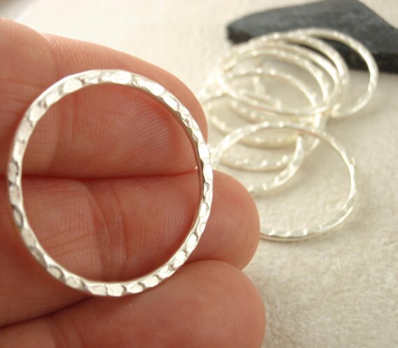 6 Hammered Round Link Components - 25mm - Silver Plate, Gold Plate, Copper, Antique Copper, Antique Gold, Gunmetal