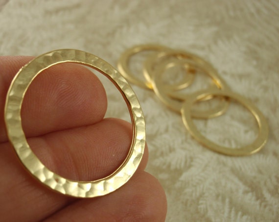 6 Premium Hammered Round Components - 27mm - Gold or Silver Plated - 100% Guarantee