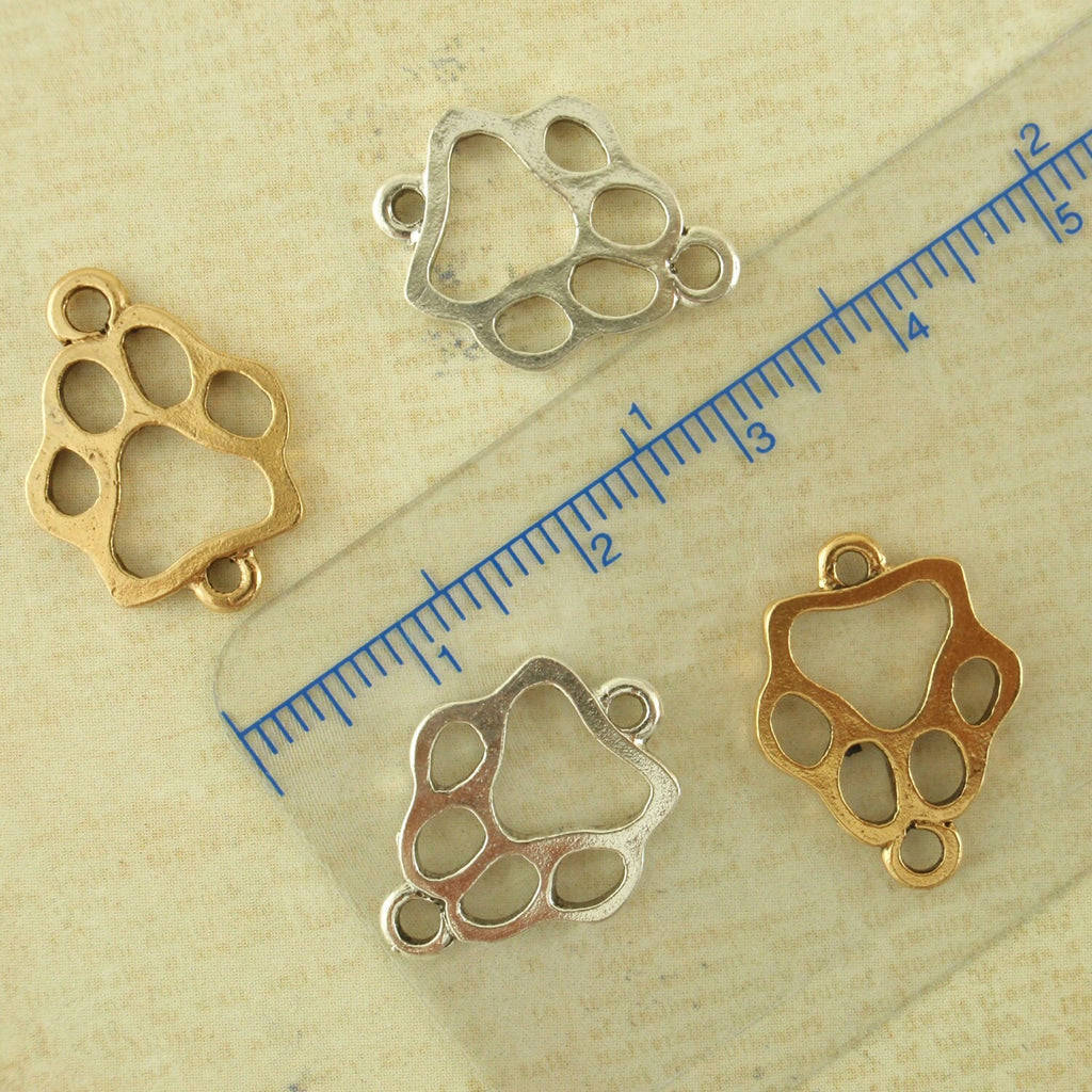 2 Open Paw Print Links - 15mm x 14mm - Silver Plated - 100% Guarantee