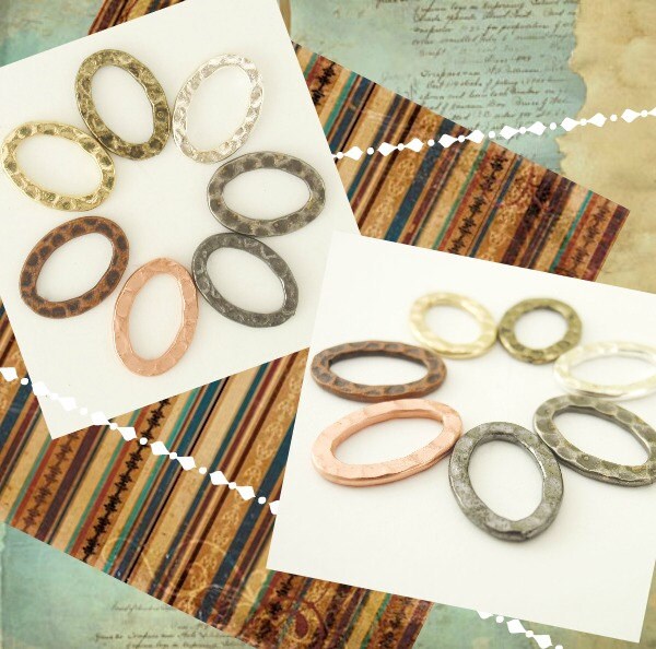 6 Hammered Oval Link Components- 14mm X 10mm - 7 Finishes - 100% Guarantee