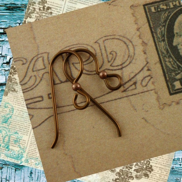 3 Pairs Vintage Bronze Niobium Ear Wires - Simple Style with Bright Copper or Vintage Bronze Beads - 2mm or 3mm