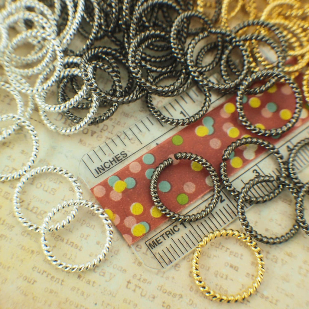 100 15mm OD Fancy Silver Plate, Gold Plate or Gunmetal Jump Rings in 14 gauge or 16 gauge - Best Commercially Made - 100% Guarantee