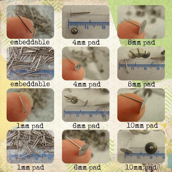 You Pick the Size - 20 Pairs Titanium Earring Posts with Pads - Hypoallergenic - Glue On - Made in the USA