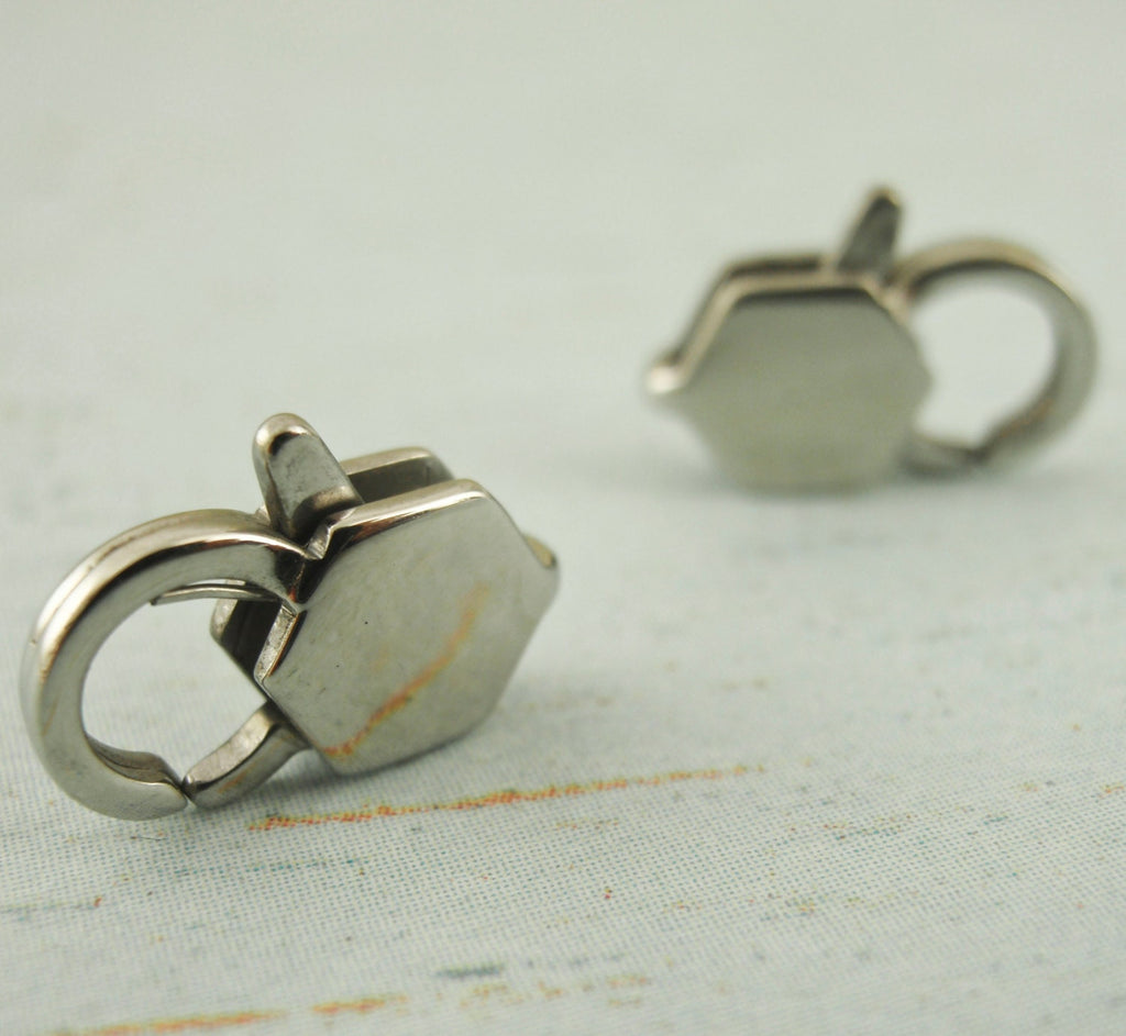 1 Stainless Steel Lobster Clasp - Unique Hexagon Style - Sturdy and Shiny Clasps - Medium 12mm X 8mm - 100% Guarantee