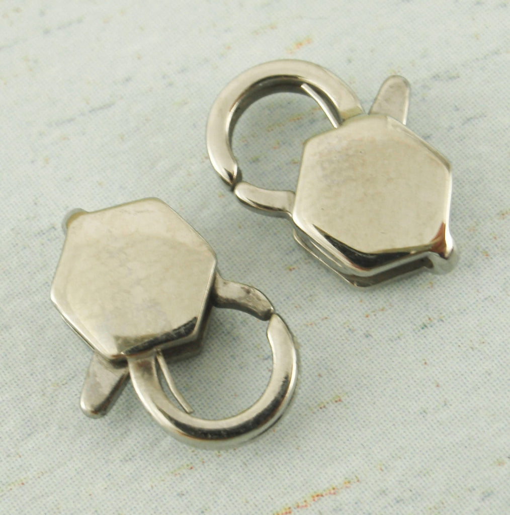 1 Stainless Steel Lobster Clasp - Unique Hexagon Style - Sturdy and Shiny Clasps - Medium 12mm X 8mm - 100% Guarantee