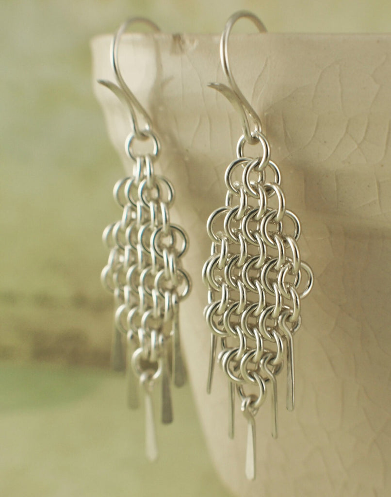Sterling Silver Chainmaille Earring Kit - European 4 in 1 Diamonds and Fringe