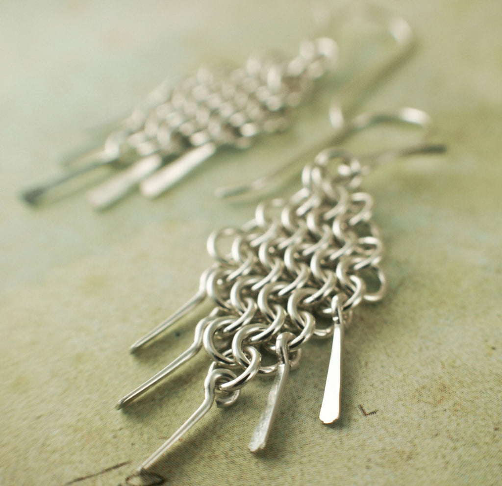 Sterling Silver Chainmaille Earring Kit - European 4 in 1 Diamonds and Fringe