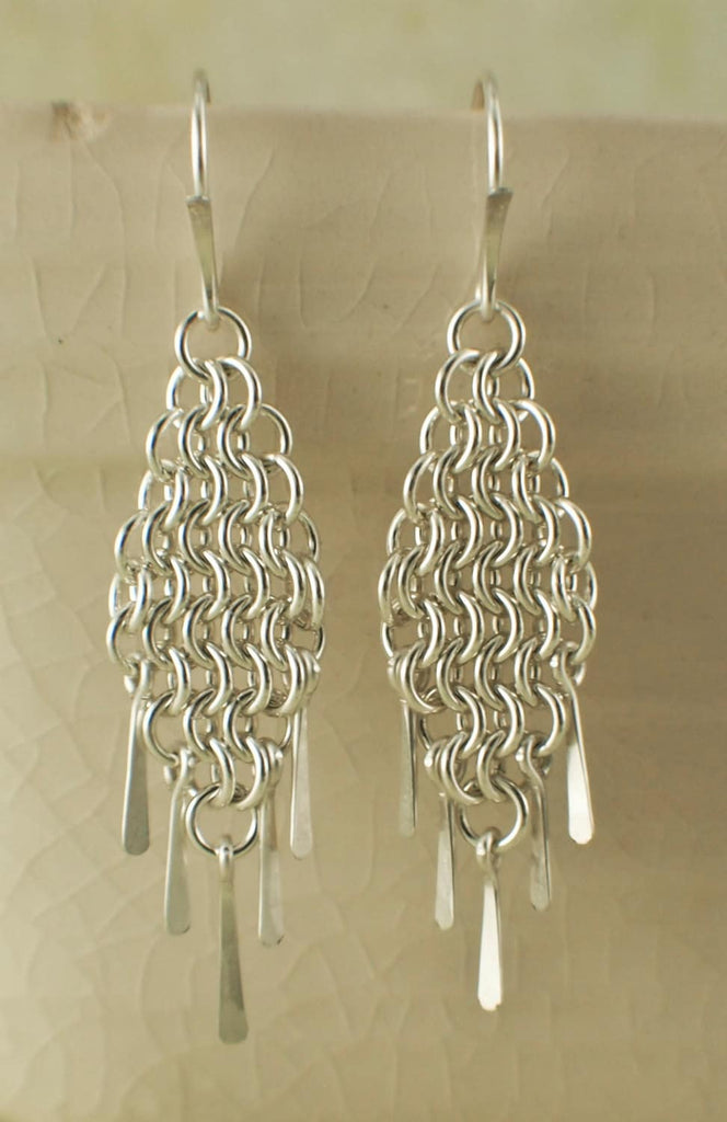 Sterling Silver Chainmaille Earring Kit - European 4 in 1 Diamonds and Fringe