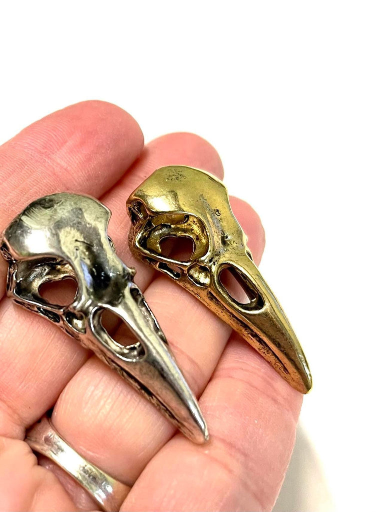 3D Raven Skull Pewter Pendant - Focal Charm with Antique Silver or Antique Gold Finish - 2 Sizes