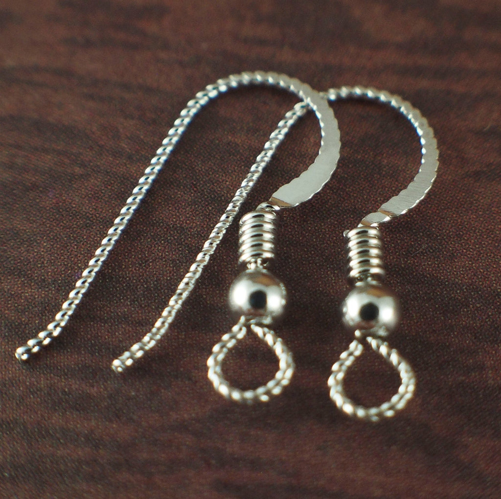 2 Pairs Ear Wires Sterling Silver or 14kt Gold Filled Slipless Twist in 21 gauge with Beads and Coils and Hammered - Made in the USA