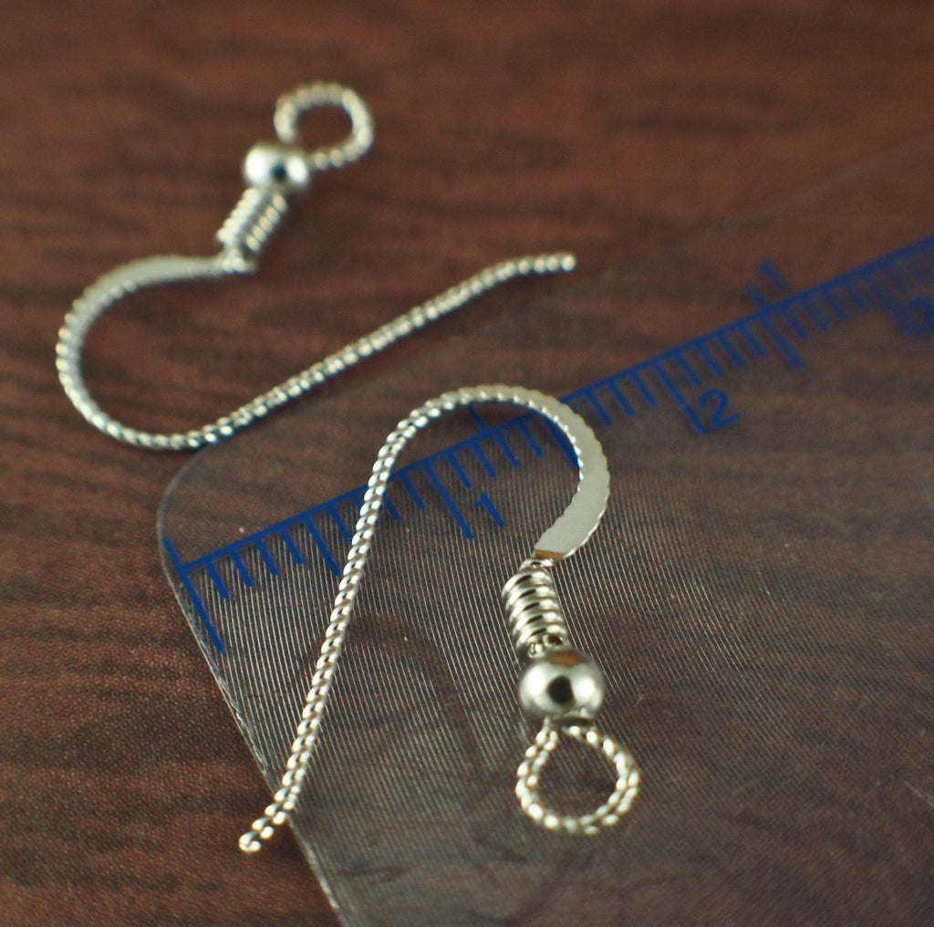 2 Pairs Ear Wires Sterling Silver or 14kt Gold Filled Slipless Twist in 21 gauge with Beads and Coils and Hammered - Made in the USA