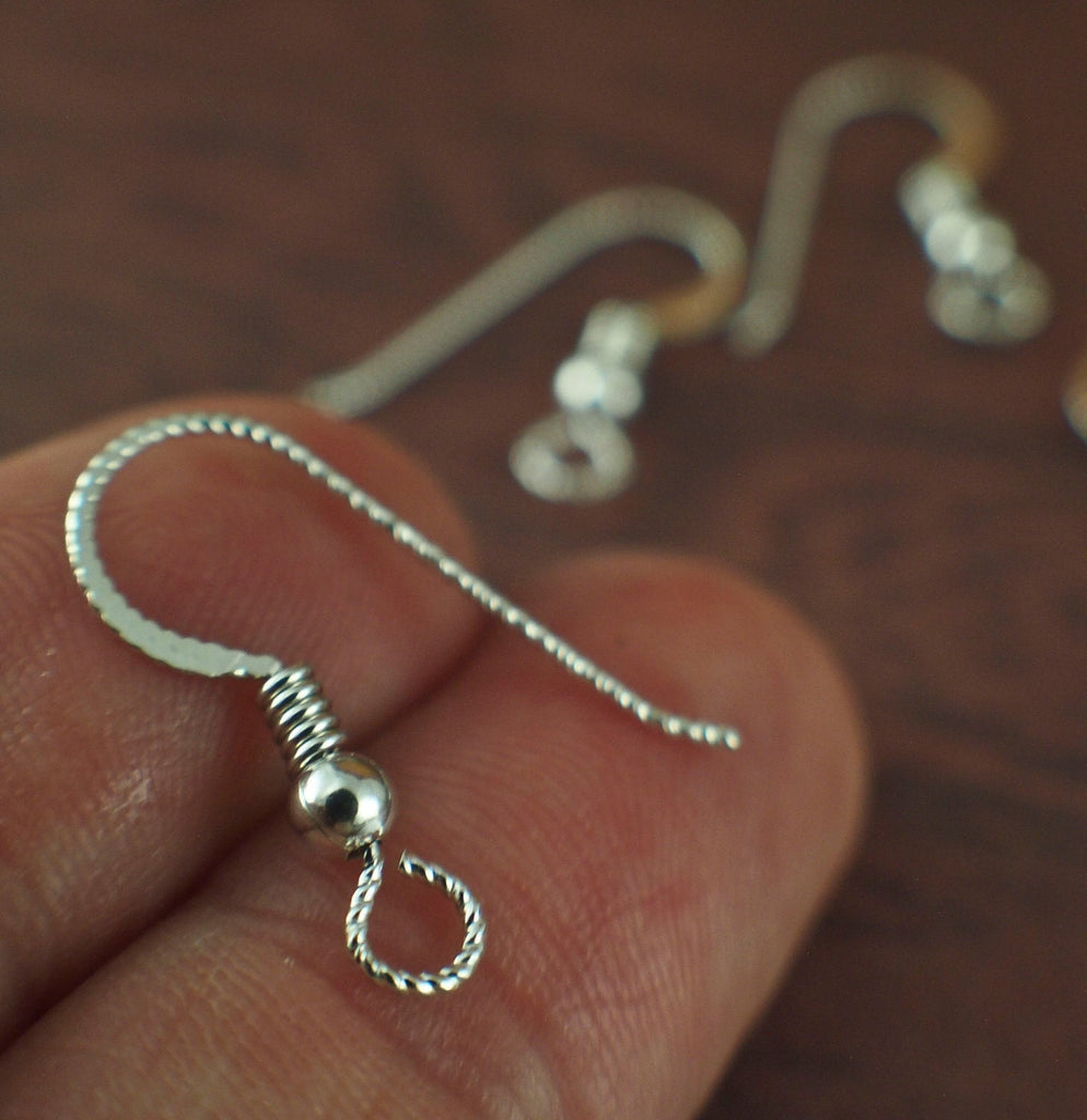 2 Pairs Ear Wires Sterling Silver or 14kt Gold Filled Slipless Twist in 21 gauge with Beads and Coils and Hammered - Made in the USA