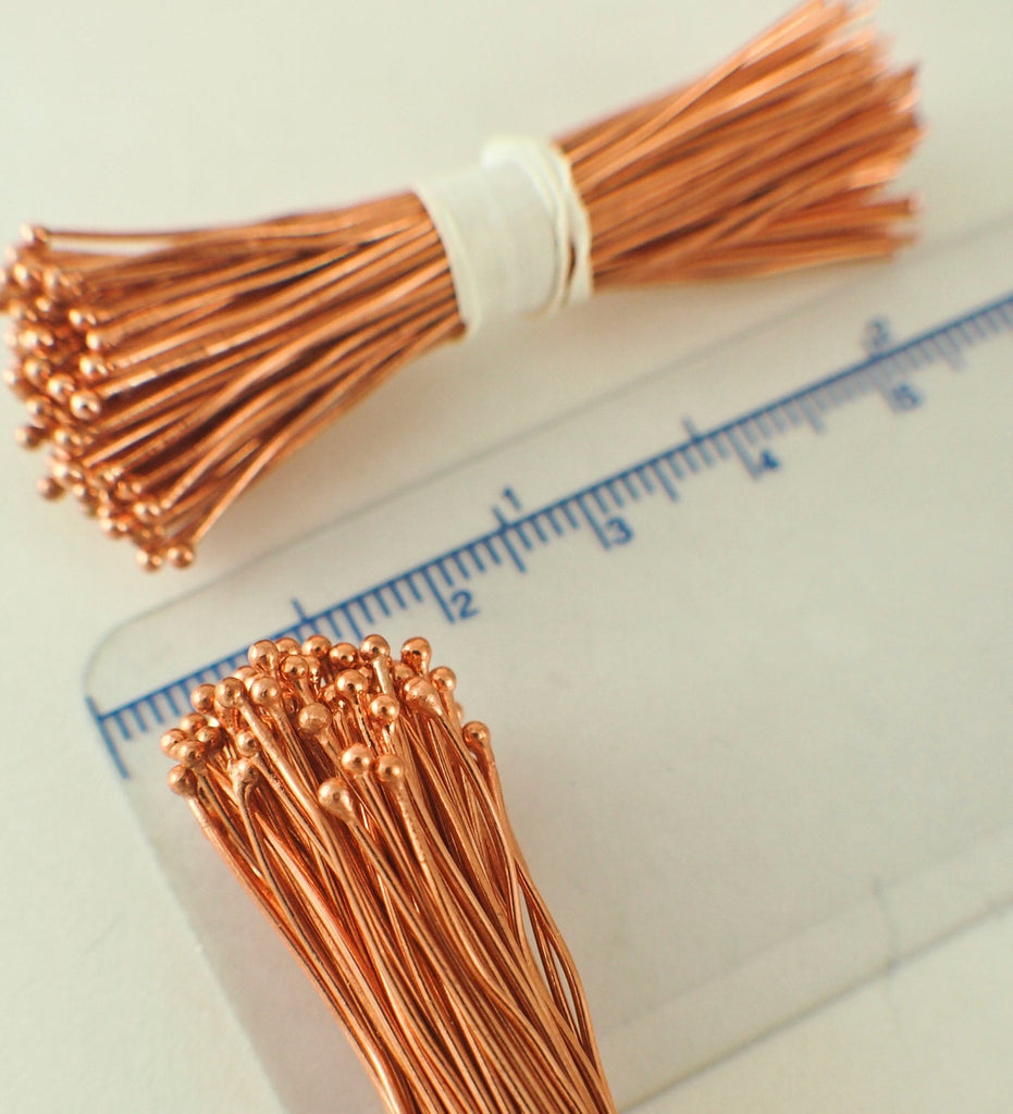 50 Solid Copper Ball Head Pins 22 gauge - Raw or Custom Oxidized - 100% Guarantee