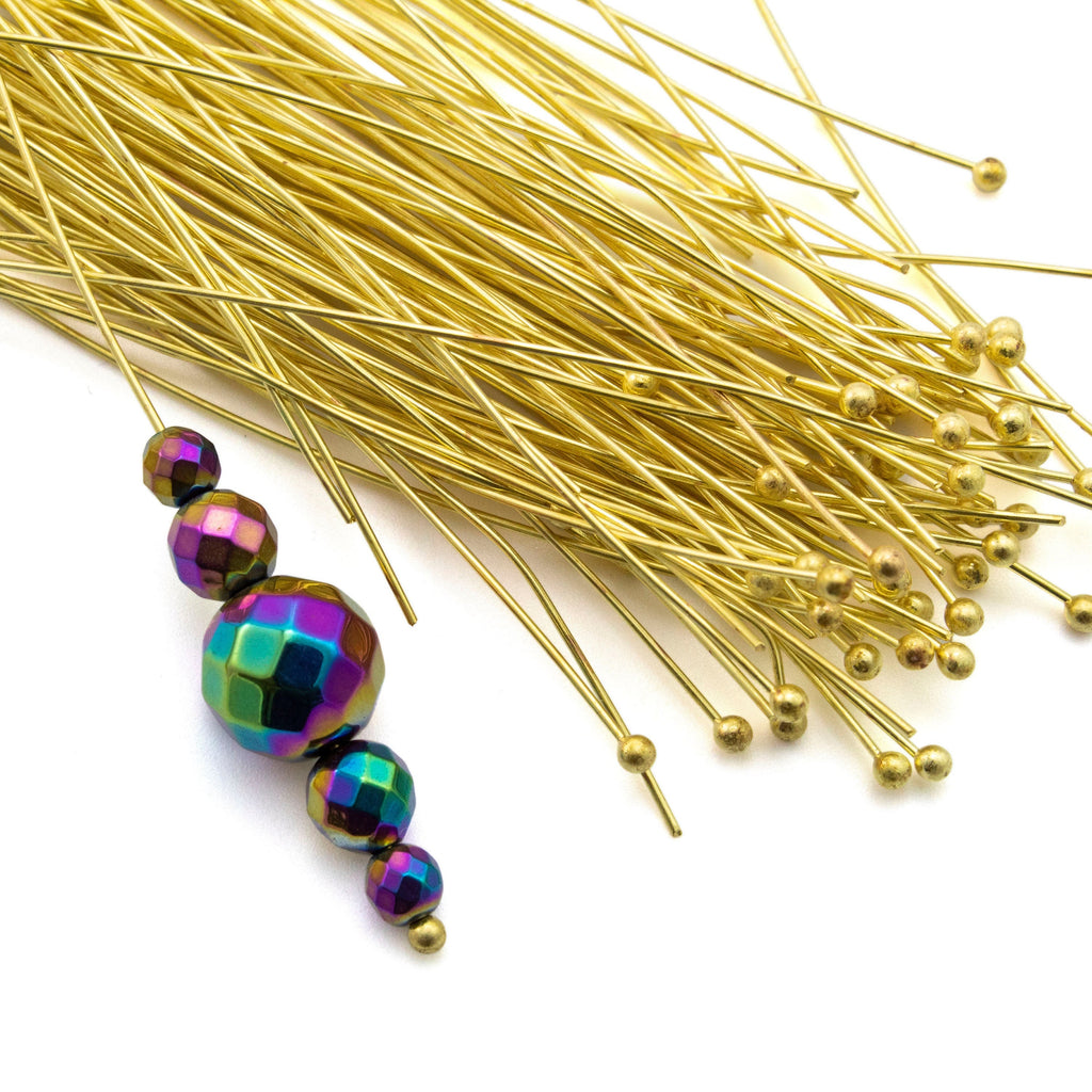 100 Raw Brass Ball Head Pins - 22 and 24 gauge - 3 inches