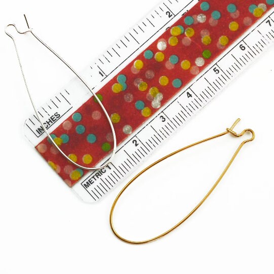 10 Pairs Large Kidney Ear Wires - Silver or Gold Plate - 47mm X 19mm