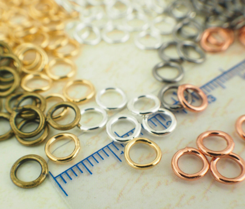 100 Jump Rings Soldered Closed 20 and 18 gauge 7 Sizes - Best Commercially Made - Silver Plate, Gold Plate, Antique Gold, Gunmetal, Copper