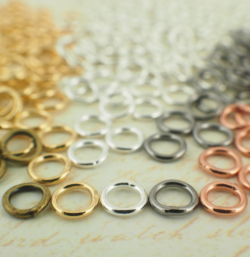 100 Jump Rings Soldered Closed 20 and 18 gauge 7 Sizes - Best Commercially Made - Silver Plate, Gold Plate, Antique Gold, Gunmetal, Copper
