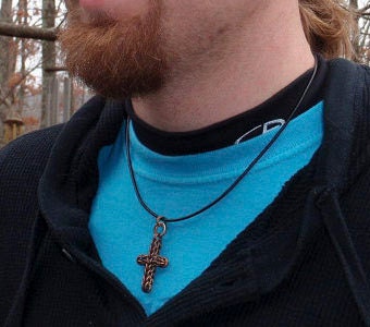 Kit Old Rugged Cross Pendant or Necklace in Solid Oxidized Copper - Full Persian Intermediate Chainmaille Jewelry Creating - Size Medium