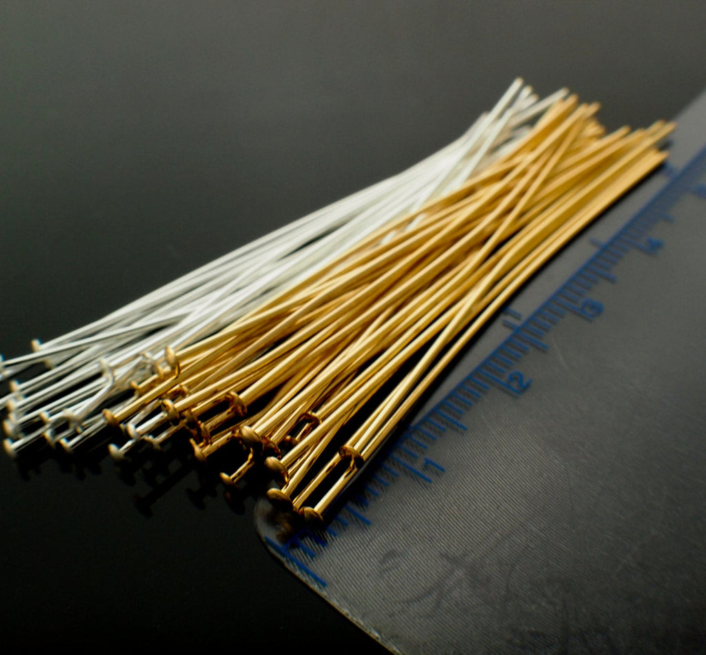100 Flat Head Pins - Silver Plate, Gold Plate, Antique Silver, Antique Gold, Gunmetal, Rose Gold or Mix - 21 gauge or 24 gauge