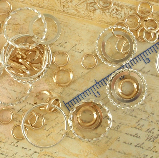 Deluxe Jump Ring Sampler 14kt Gold Filled and Sterling Silver - 1/8 or 1/4 ounce Square, Fancy and Round Links