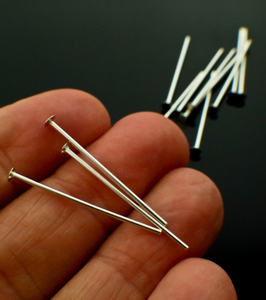 Head Pins 10 Flat Argentium Sterling Silver 23 gauge, 1, 1.5 or 2 inch - 100% Guarantee - Made in the USA