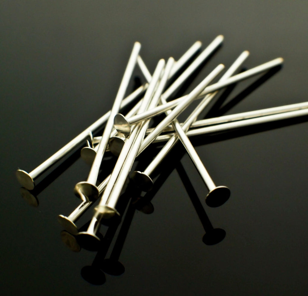 10 Flat Argentium Sterling Silver Head Pins in 23 gauge YOU Pick Length - 100% Guarantee