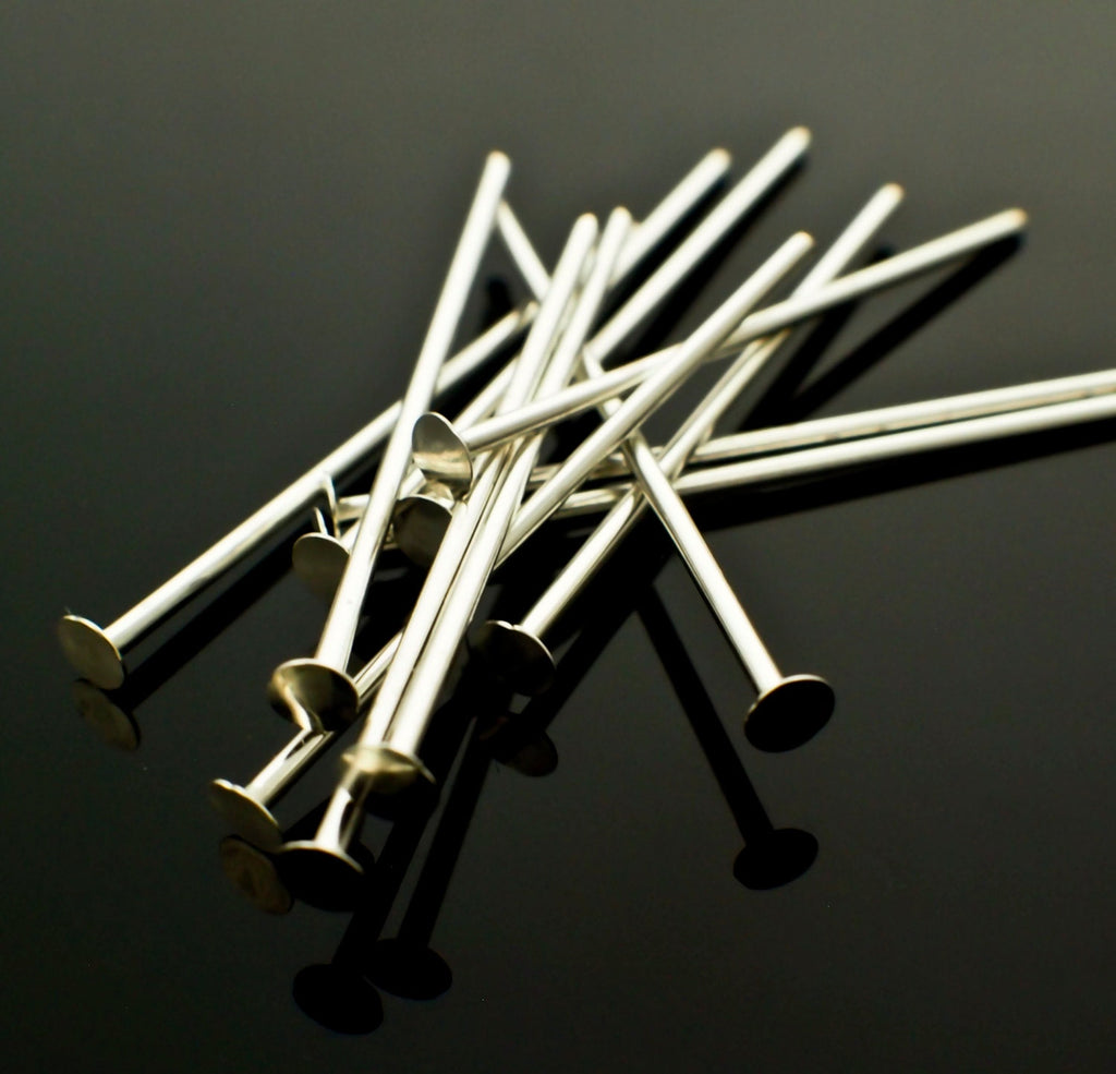 Head Pins 10 Flat Argentium Sterling Silver 23 gauge, 1, 1.5 or 2 inch - 100% Guarantee - Made in the USA