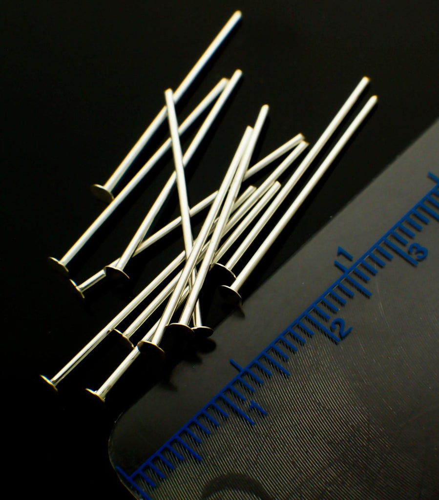 Head Pins 10 Flat Argentium Sterling Silver 23 gauge, 1, 1.5 or 2 inch - 100% Guarantee - Made in the USA