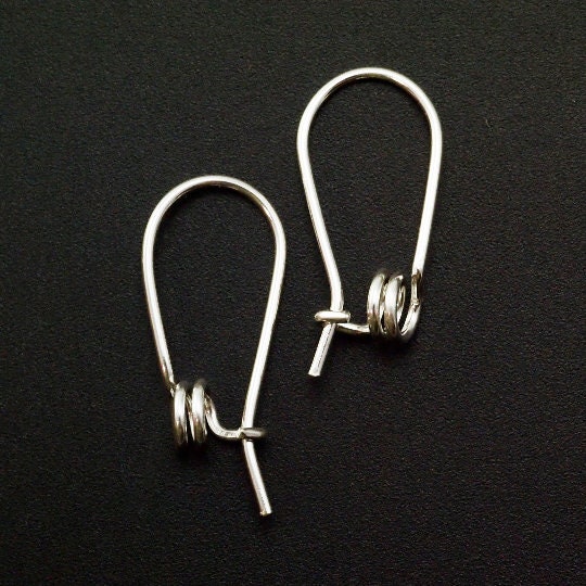 1 Pair Kidney Ear Wires Sterling Silver Double Spiral - 19 gauge in Shiny, Antique and Black