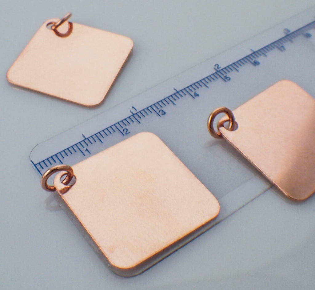 Jewelry Grade Blanks 25mm Square Stamping Discs and Jump Rings Polished and Filed in Bronze, Copper, Nickel Silver