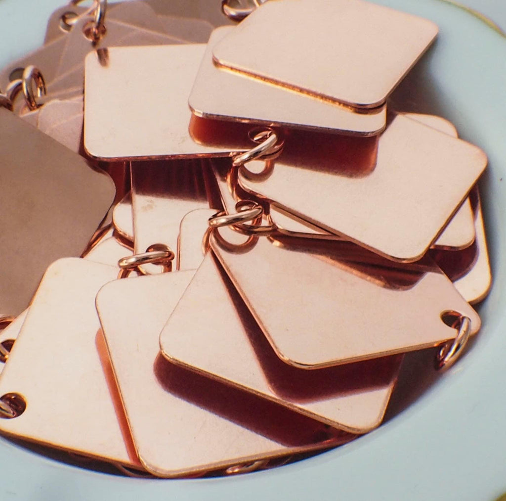 Jewelry Grade Blanks 25mm Square Stamping Discs and Jump Rings Polished and Filed in Bronze, Copper, Nickel Silver