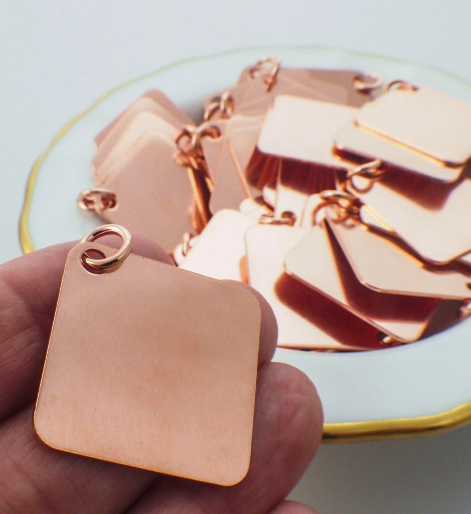 Jewelry Grade Blanks 25mm Square Stamping Discs and Jump Rings Polished and Filed in Bronze, Copper, Nickel Silver