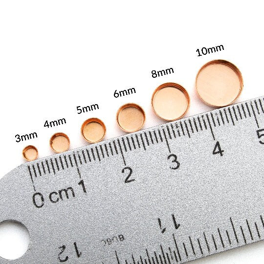 Raw Copper Plain Round Bezel Cups - 3mm, 4mm, 5mm, 6mm, 8mm, and 10mm