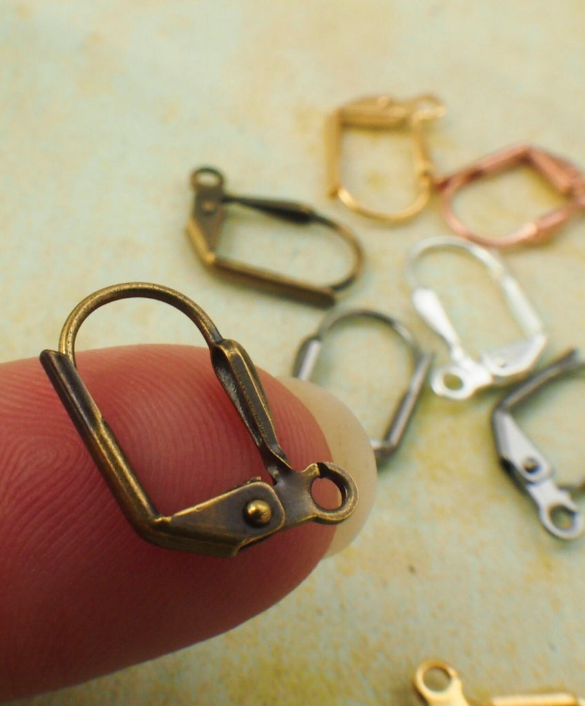 20 Pairs Arch Leverback Ear Wires with Plain Front in Gold, Silver Plated, Gunmetal or Antique Brass