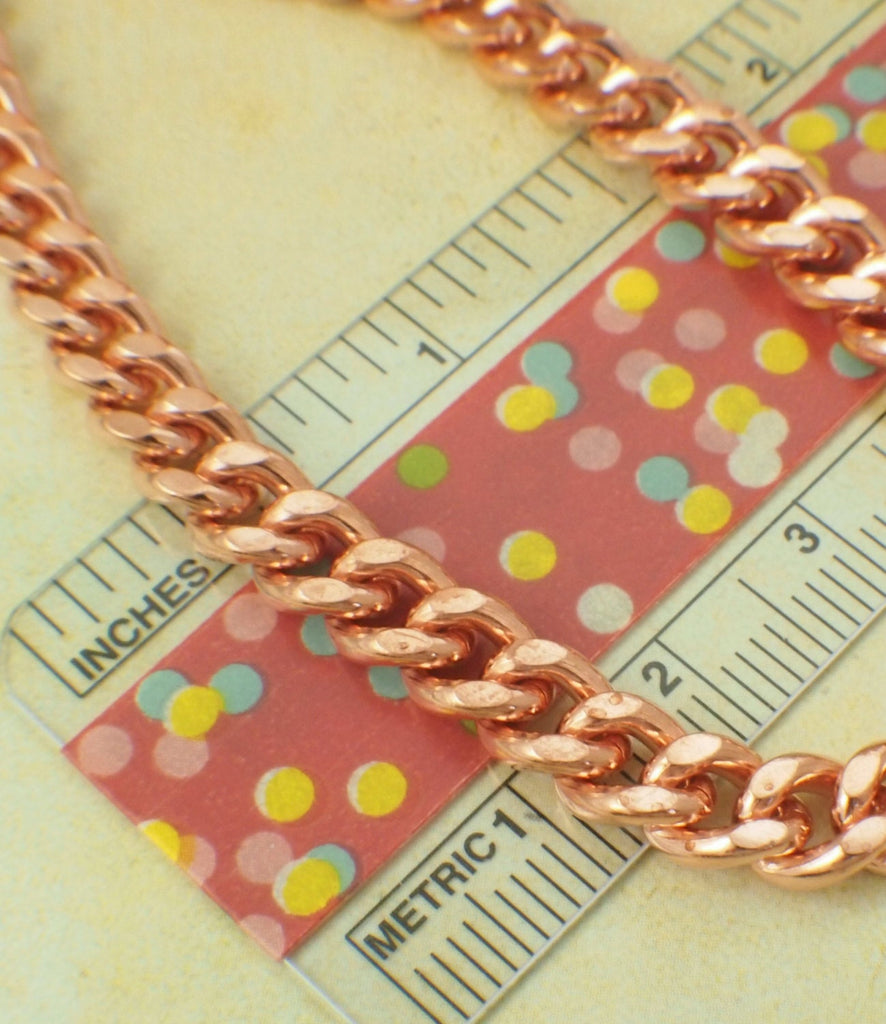 Solid Copper Diamond Cut Curb Chain 6.8mm Made in the USA - Any Length Finished or by the Foot and Bulk
