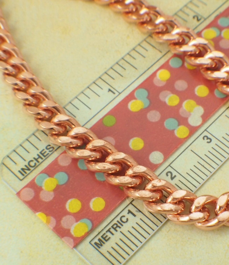 Solid Copper Diamond Cut Curb Chain 6.8mm Made in the USA - Any Length Finished or by the Foot Chain and Bulk
