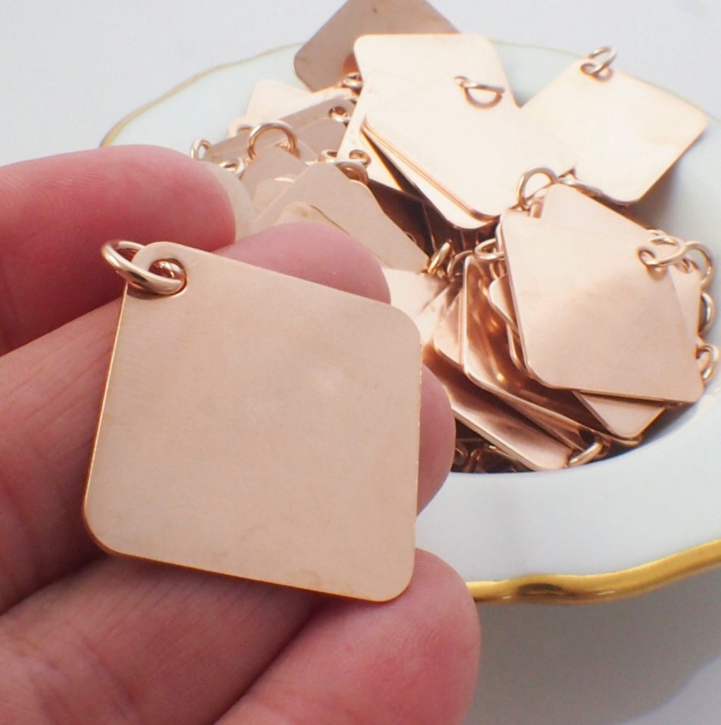 Jewelry Grade Blanks 25mm Square Stamping Discs and Jump Rings Polished and Filed in Bronze, Copper, Nickel Silver