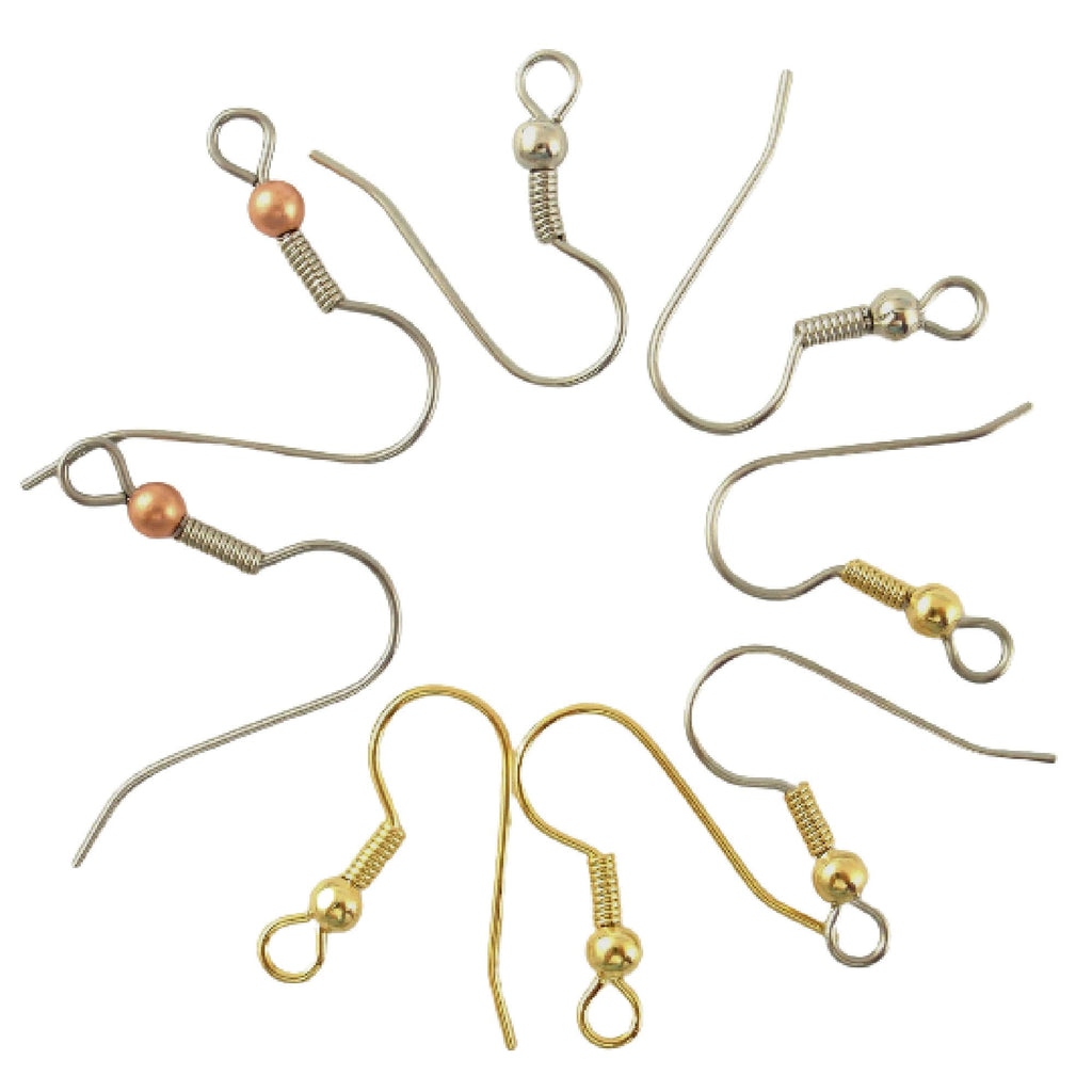 20 pairs - Basic Bead and Coil Ear Wires - Silver, Gold, or Bright Silver Plated - 100% Guarantee