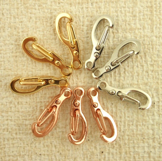 7 Self Closing Triggerless Clip Clasps 13mm X 5mm Silver Plate, Gold Plate, Antique Silver, Gunmetal, Copper, Antique Copper With Jump Rings