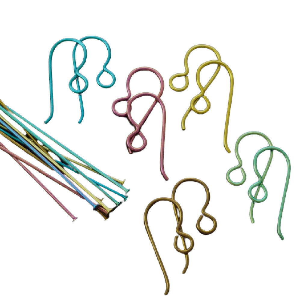 5 Pairs Handmade Perfect Curve Anodized Niobium Ear Wires And 5 Pairs of Head or Eye Pins Anodized After Cutting and Forming