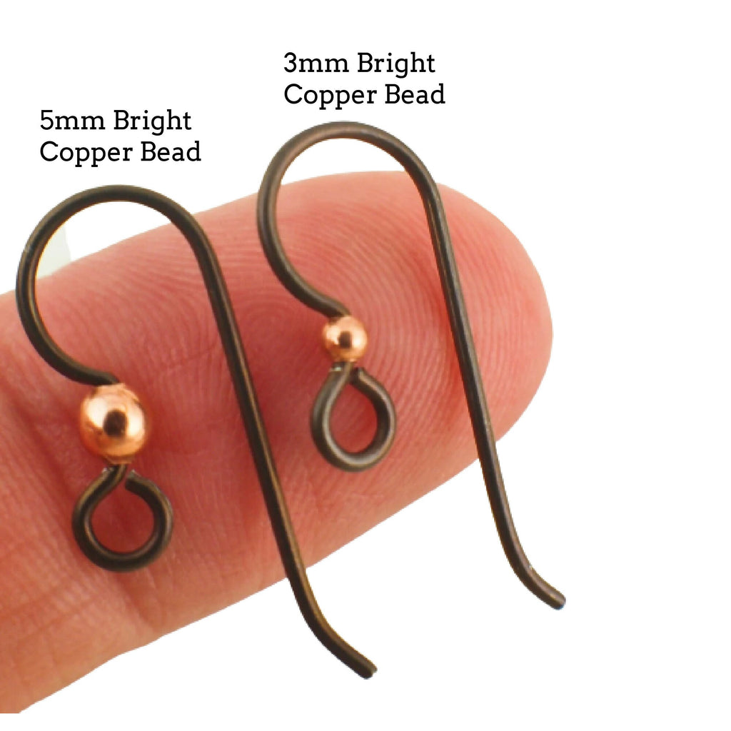 3 Pairs Vintage Bronze Niobium Ear Wires - Simple Style with Bright Copper or Vintage Bronze Beads - 2mm or 3mm