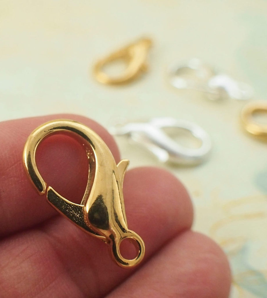 4 Lobster Clasps - Teardrop Style in 4 Sizes in Silver, Gold, Antique Gold, Copper or Gunmetal Plated Brass - 100% Guarantee
