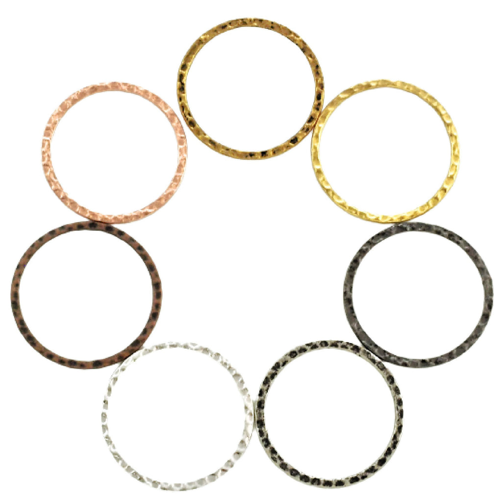6 Hammered Round Link Components - 30mm - Silver Plate, Gold Plate, Antique Gold, Copper, Antique Copper, Gunmetal