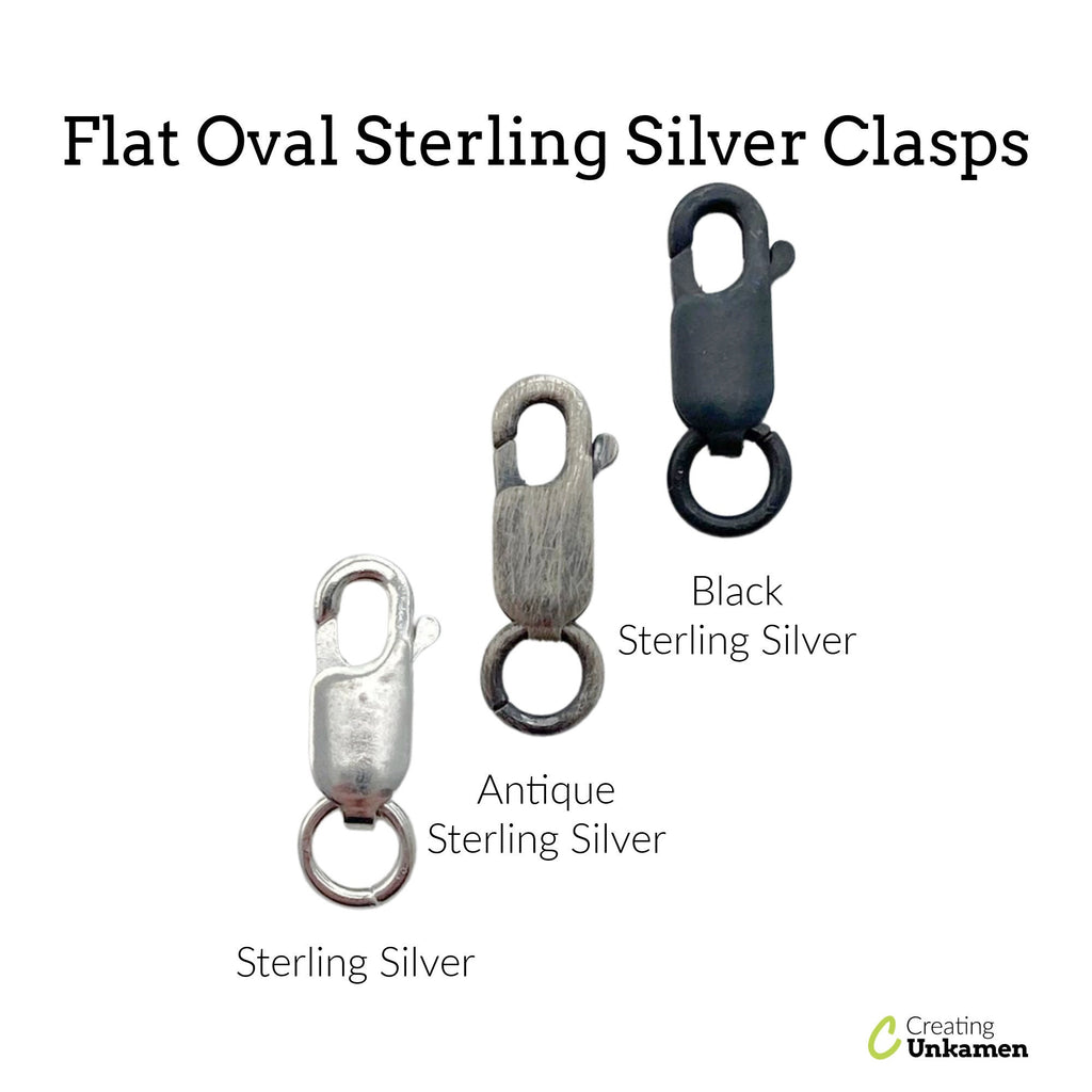 2 Flat Oval Lobster Clasps in Sterling Silver Black or Antique Sterling 10mm, 11mm, 14mm, 16mm, 18mm - 100% Guarantee