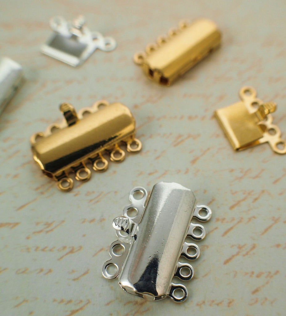 2 Stylish 5 Strand Secure Box Clasps - Silver or Gold Plated Brass - 19mm X 8mm - Best Commercially Made - 100% Guarantee